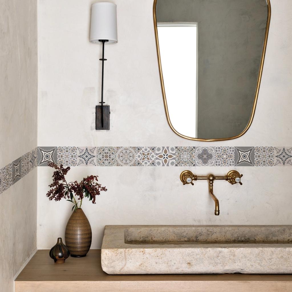 10x200cm Mosaic Tile Wall Sticker Self Adhesive Border Sticker Bathroom Kitchen Waistline Skirting Board Sticker Home Decoration