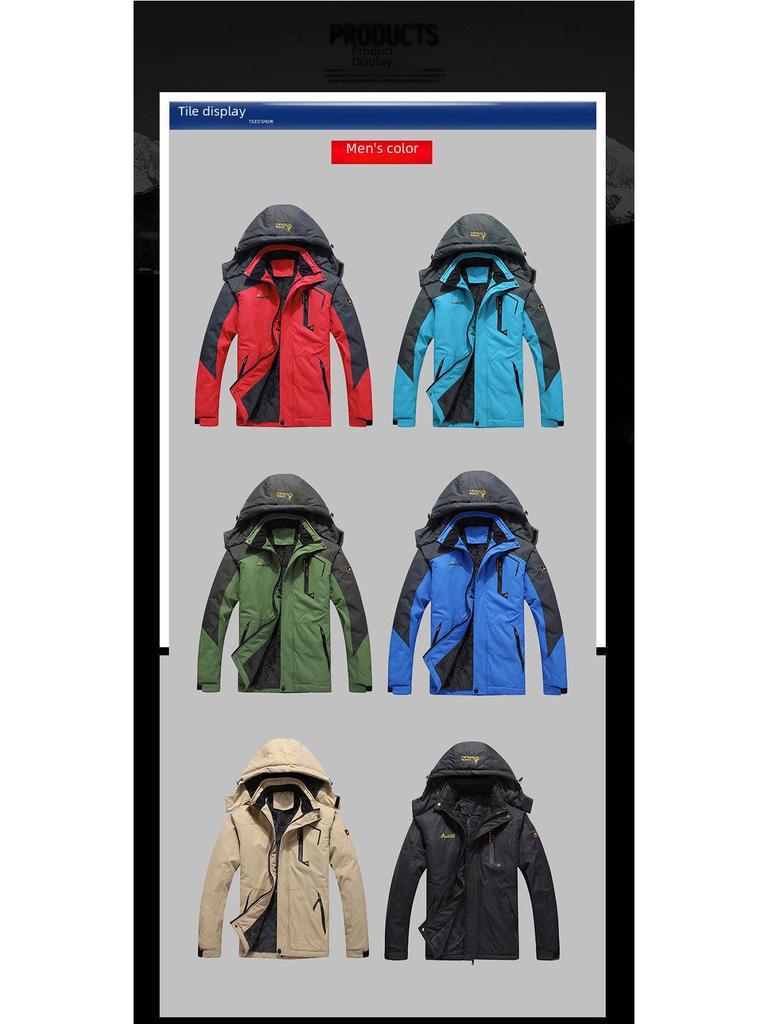 2025 Bunda s kapucí pro venkovní páry, Velká velikost, Větruodolná, Teplá, Plus samet, Silná bavlna pro muže.