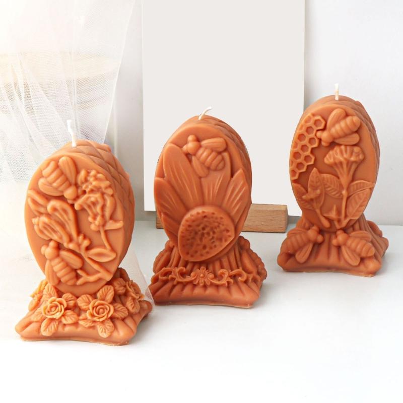 Creative Resin Candle Molds Decorative  Bees Flower Relief Candle Silicone Mold for Candle Making Supplies