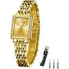 OLEVS Ladies Square Gold Watch Waterproof Quartz Analog Business Wristwatch with Stainless Steel Band