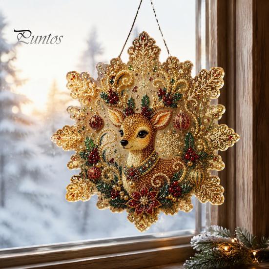 Festive Home Decor Accents Christmas Faux Pearl Art Hanging Ornament Kit, DIY Beads Painting Craft Kits for Adults Suncatcher, Snowflake Shape Acrylic
