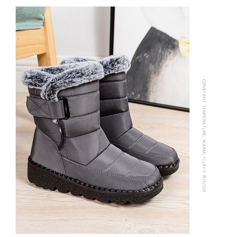 New Faux Rabbit Fur Lined High-Cut Women's Snow Boots, Velcro Waterproof Casual Winter Shoes