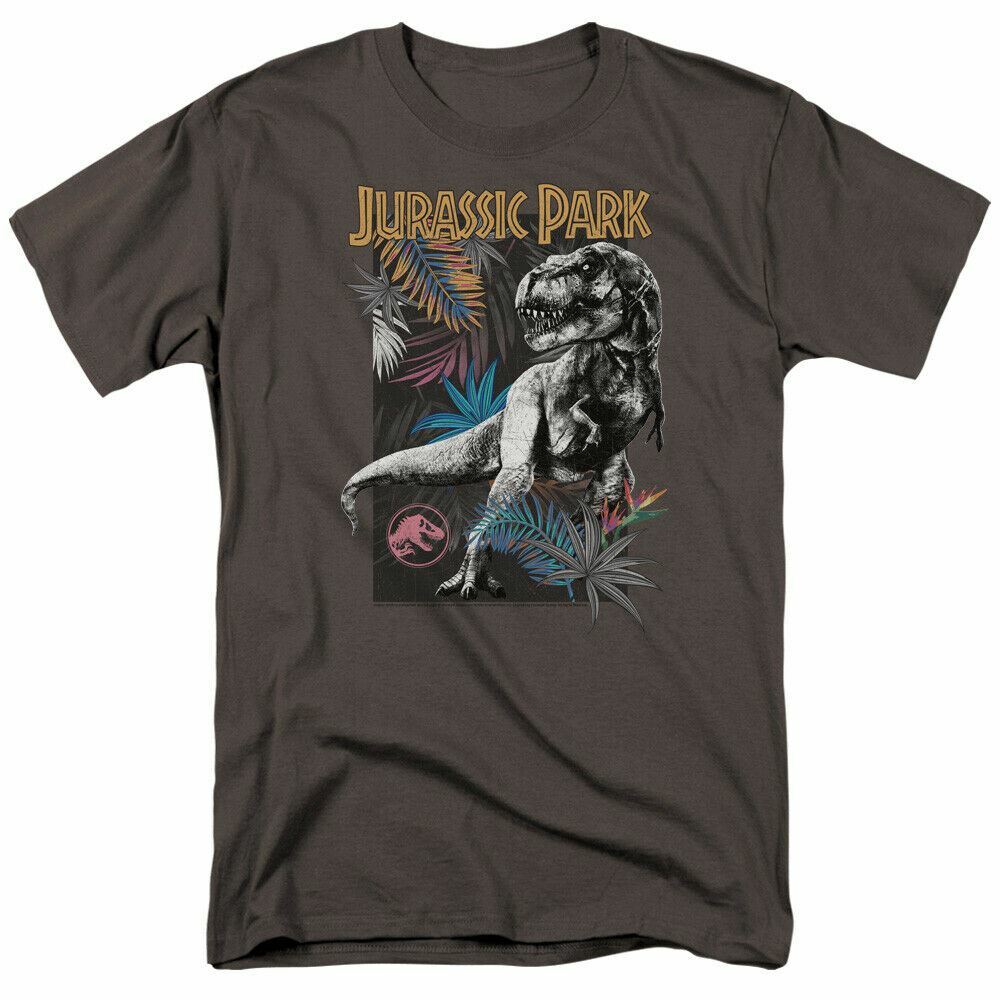 Jurassic Park Foliage T Shirt Mens Licensed Dinosaur Movie T Rex Charcoal S