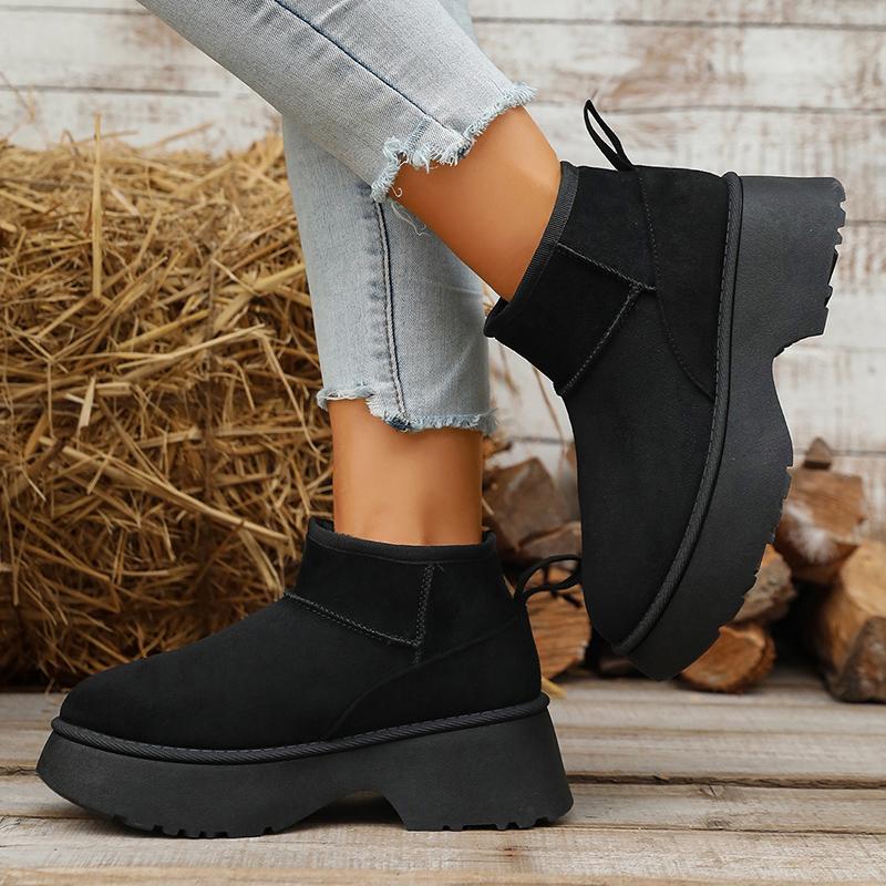Moda 2025 Yeni Süet Görünümlü Kalın Topuklu Kar Botları Kadın Slip On Sıcak Peluş Kışlık Bot Kadın Rahat Kaymaz Platform Bilekte Bot Mujer