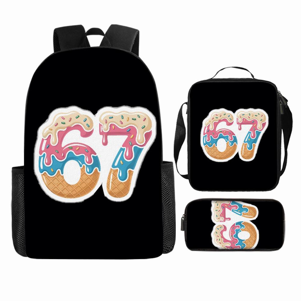 Large Capacity Schoolbag with Shoulder Strap; Student Three-piece Pencil Case Set