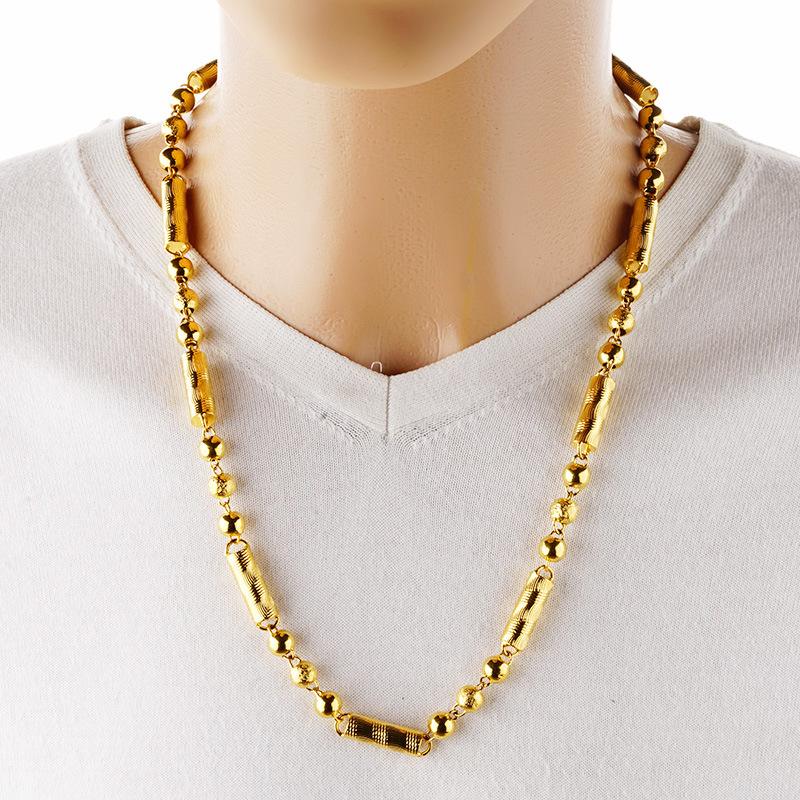 Men's Cylindrical Gold Necklace, Domineering Vietnamese Sand Gold Necklace, Simulated Gold-plated Necklace Gift