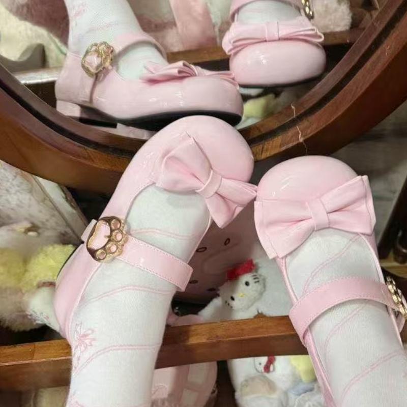 Women's Fashion Single Shoes Spring New Round Head Shallow Mouth Butterfly Knot Metal Buckle Soft Sole Non-slip Flat Shoes