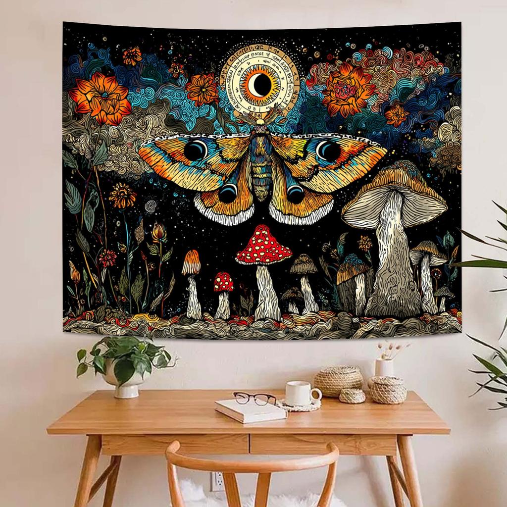 Fantasy Mushroom Sun Moon Theme Digital Printing Polyester Wall Hanging Tapestry Decorative Living Room Office Background Gift