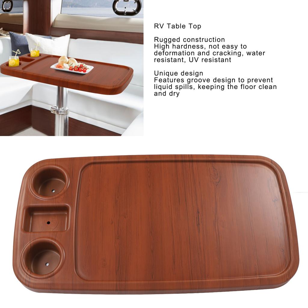 RV Table Top with 2 Cup Holders 34.25x 18.31in Wood Grain Rectangular Boat Tabletop Panel for Marine Yacht Camping Vehicle