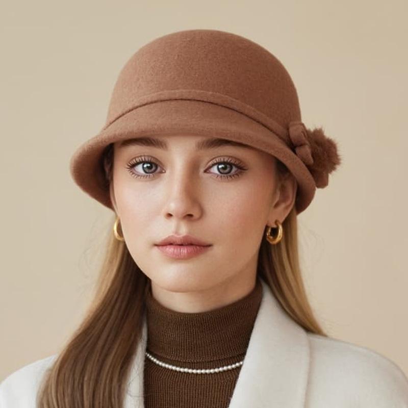 Bucket Hat Women's Autumn and Winter Wool Elegant Flower Thermal Basin Hat Casual Versatile Retro Top Hat