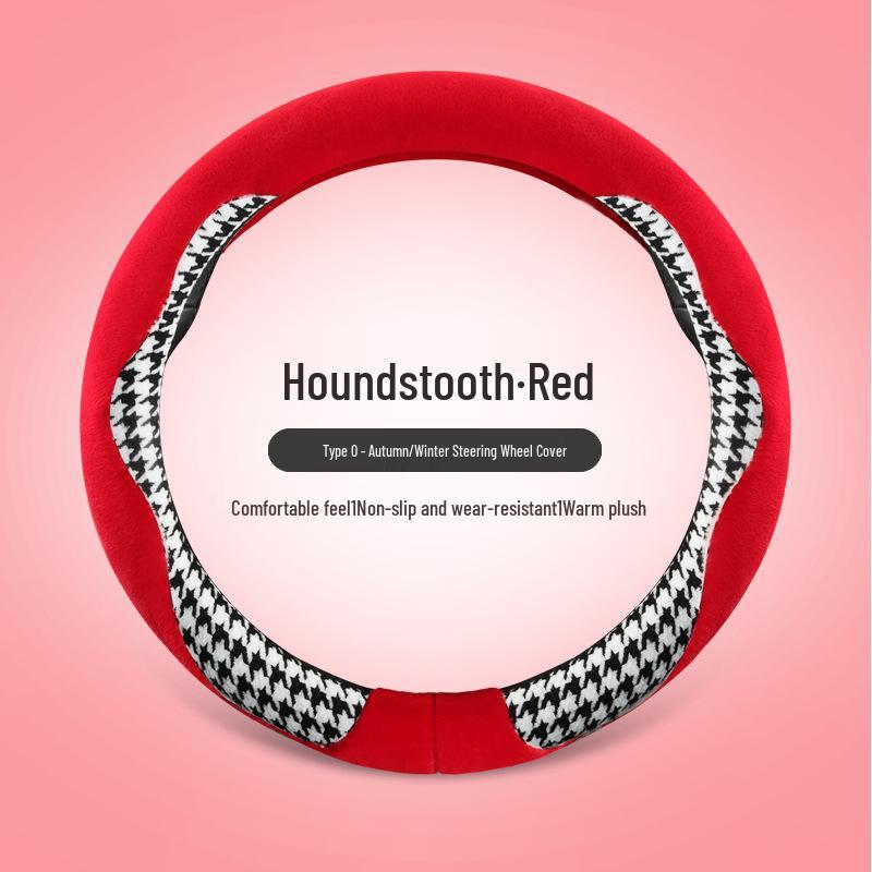 LSY Winter Houndstooth Plush Steering Wheel Cover