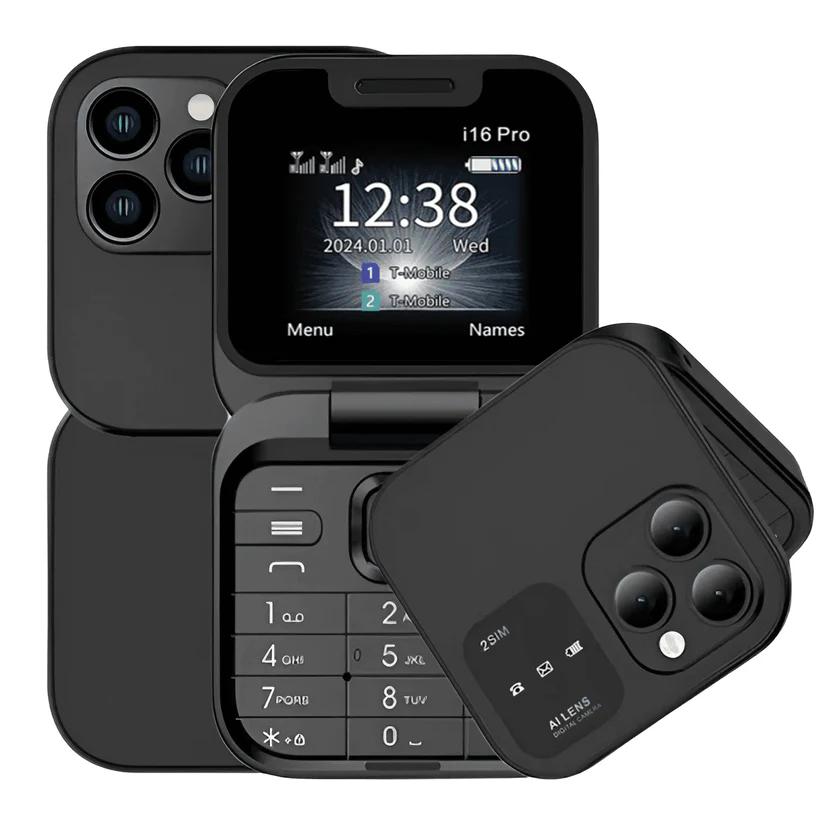I16 Pro Dual SIM Non-smartphone Foldable Flip Pushbutton Phone MP3 Magic Voice Flashlight Speed Dial Senior Clamshell CellPhone