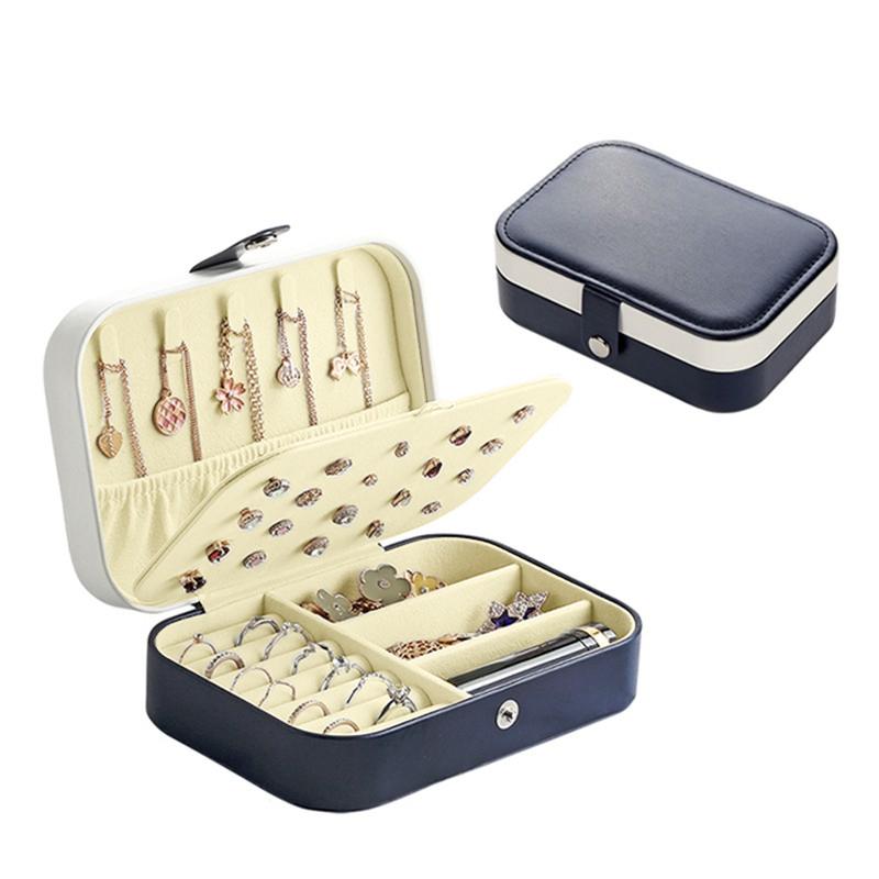 Travel Jewelry Box, Portable Jewelry Case Display Storage Holder Box For Women Girls, PU Leather Double Layer Jewelry Organizer