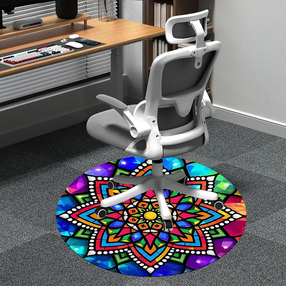 1pc Mandala StainedGlass Office Round Area Rug, Indoor Mat Suitable ForOffice, Under Office Chairs Bedroom Living Room Home Decor, Room Deco q100
