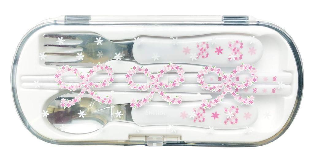 Cutlery Set Fork with Name Flower Ribbon Pattern Made In Japan (Chopsticks, Spoon, Sticker)