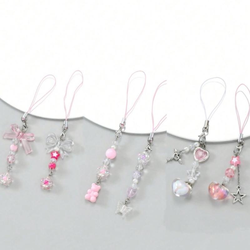Y2k Girl Heart Flower Bowknot Loves Heart Bear Star Keychain Sweet Ins Car Bag Accessory Phone Shell Alloy Pendant