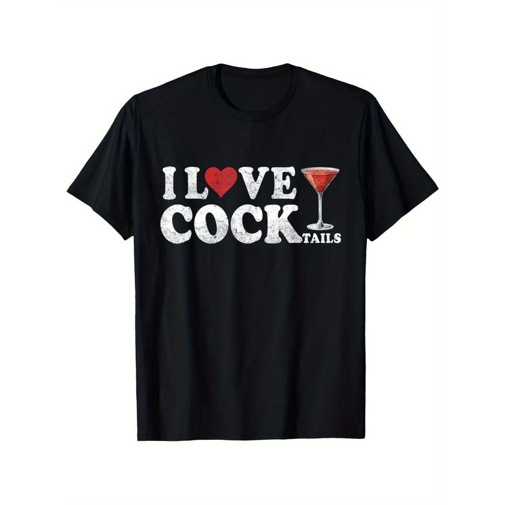 Women’s Funny I Love Cocktails Pattern T-shirt Humorous Drinking Joke Design Short Sleeved T-shirt Clothing S