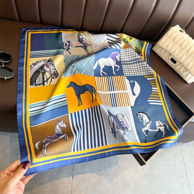 Spring and summer equestrian simulation silk printing silk scarf square scarf high-end shawl sunscreen neck professional scarf headscarf scarf