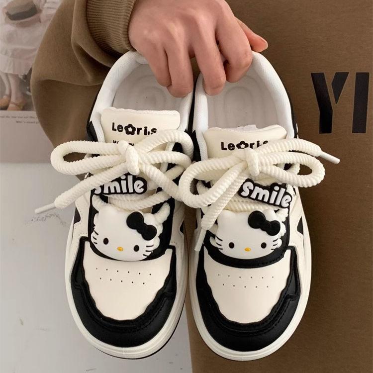 2025 Spring Niche Panda Black and White Ugly Cute Little White Shoes Children Platform Versatile Leisure Students Running Board Shoes Tide