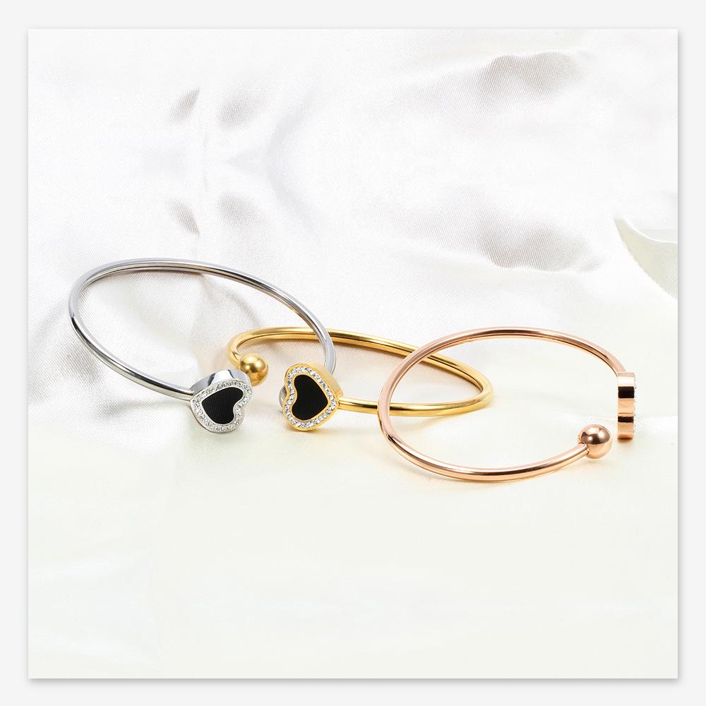 European Stainless Steel Rhinestone Heart Bracelet - Fashionable 16MM Openable Design for Women