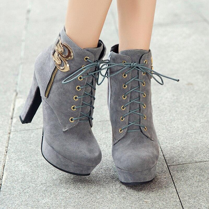 Rimocy  New Autumn Ankle Boots For Women Platform High Heels Shoes Woman Buckle Short Booties Casual Faux Suede Footwear