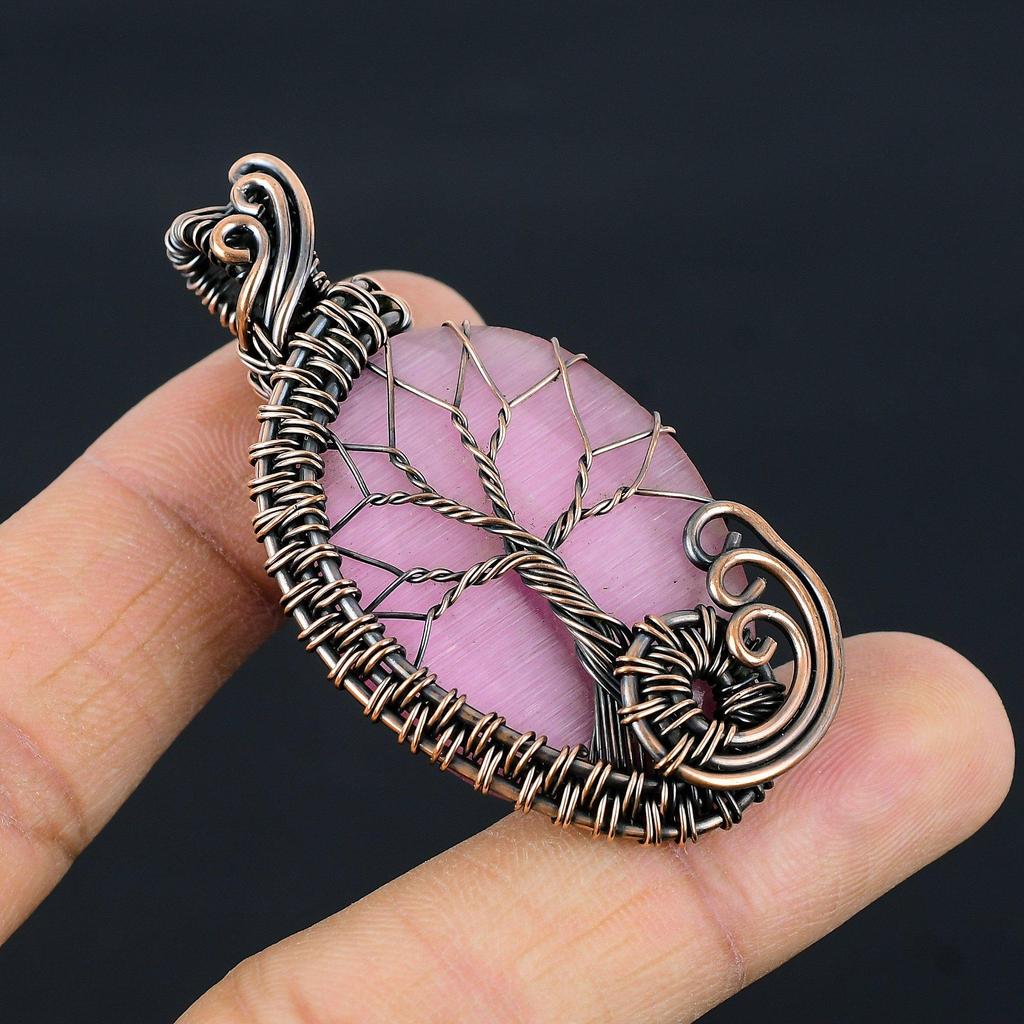 Pink Monalisa Pendant, 999 Copper Wire Wrapped Pendant Handmade Gemstone Jewelry, Gifts For Wife Brand New Pendant