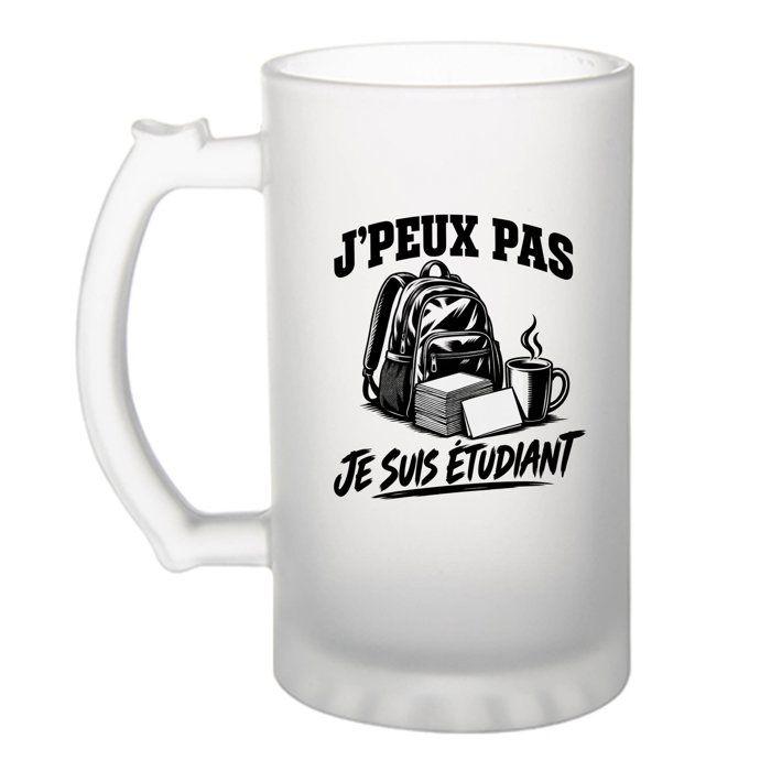 Chope de bière - PLANETEE - J'peux pas minimaliste (Étudiant) - Verre trempé - Givré - 470 ml