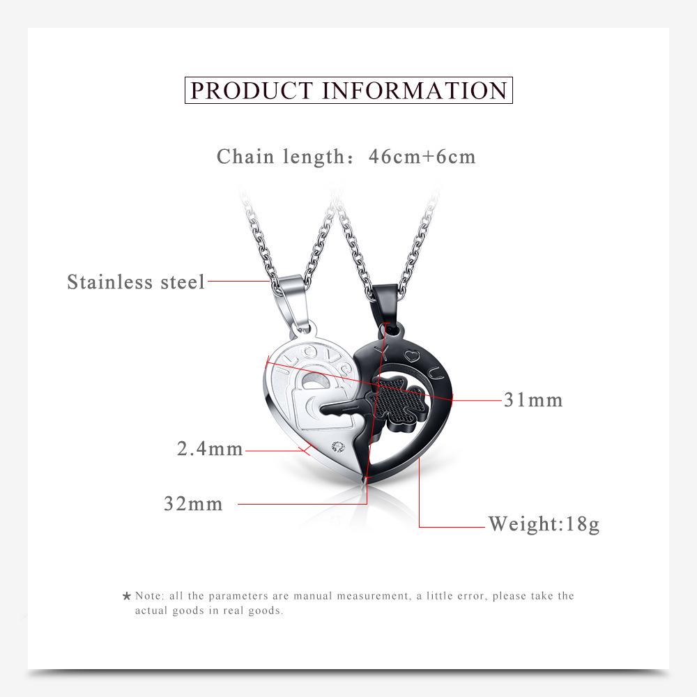Qixi Valentine's Day Couple Heart Key Patchwork Black & White Matching Necklace