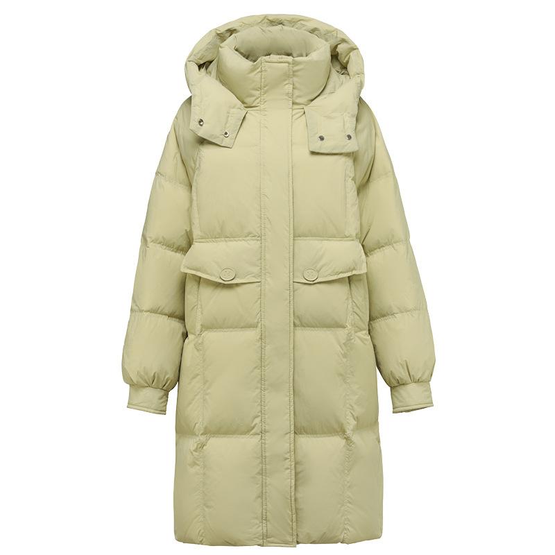 New down jacket women's medium and long fashion foreign style white duck down hooded loose warm winter tide