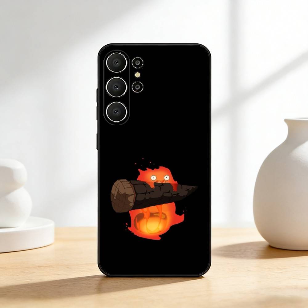 Anime Niedliche C-Calcifer-ES Handyhülle Für Samsung S26,S25,24,23,22,30,21,10,9,Ultra,Plus,Lite,FE Weiche Schwarze Hülle