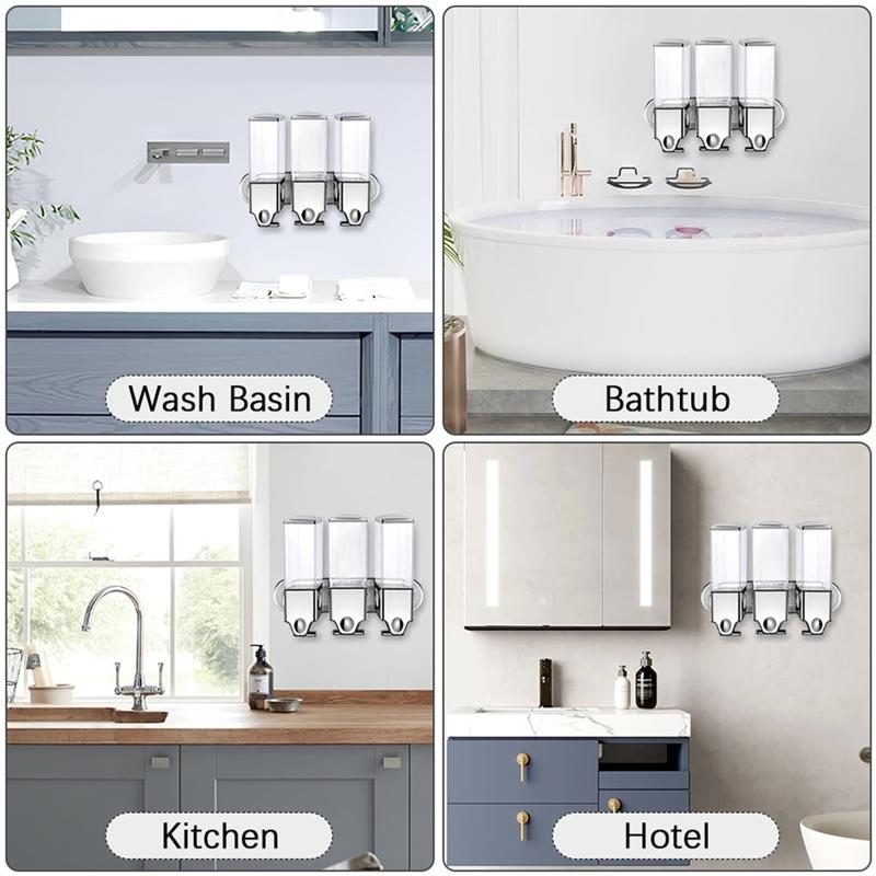 A25F-3In1 Chamber Wall Mounted Bathroom Shower Pump Dispenser And Organizer,Holds Shampoo, Shower Gel, For Bathroom Hotel