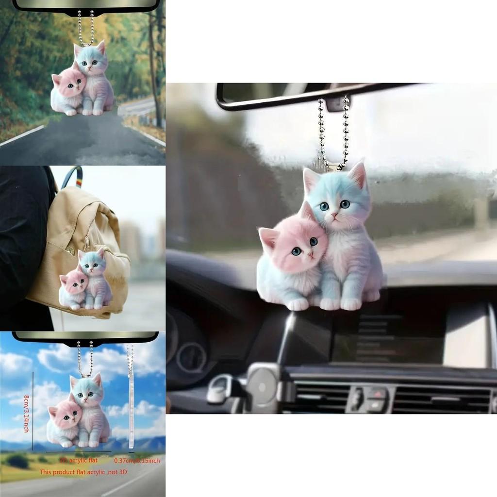 Whimsical Cartoon Style 2d Acrylic Cat Charms For Charming Vehicle Decor