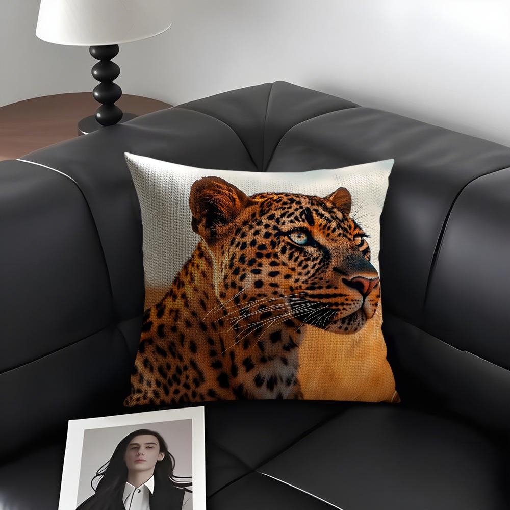 Leopard Cool Cushion Cover Natural Linen Organic Fabric DoubleSided Printing Sofa Home Decor Gift Pillow Case