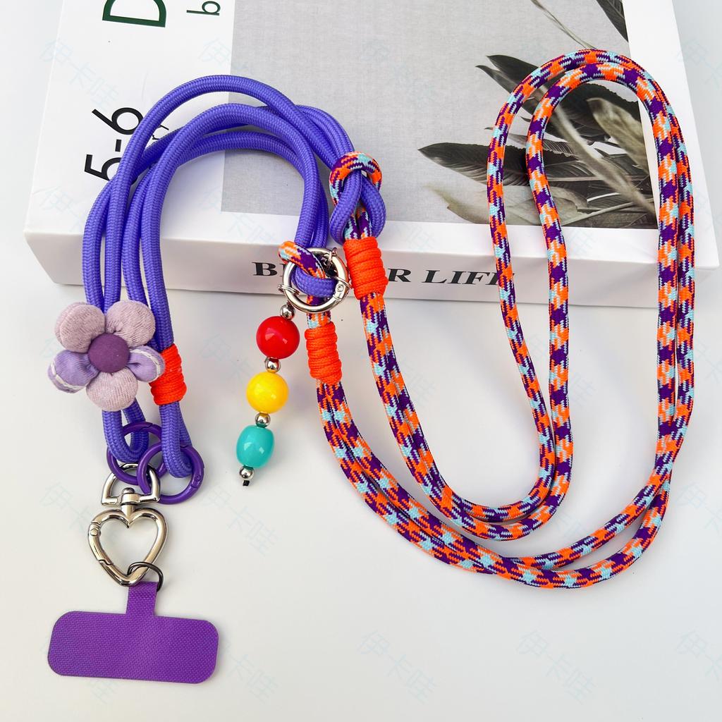 Two-In-One Multi-Functional Mobile Phone Lanyard With A Long Slanting Rope And Rotating Heart-Shaped Flower Pendant Phone Charm