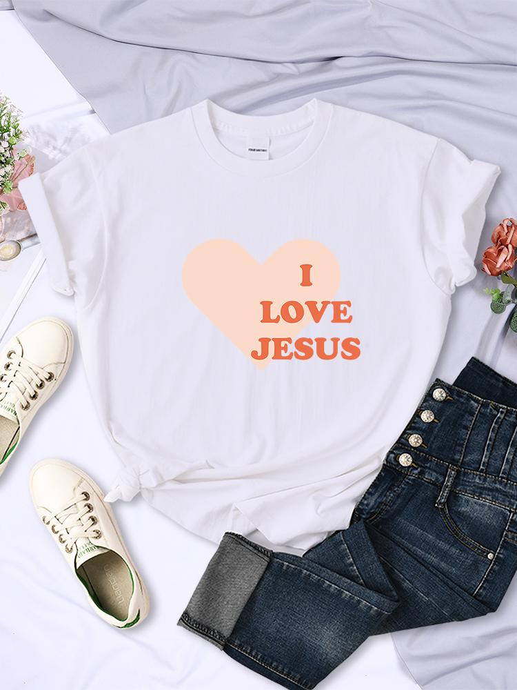 I Love Jesus Give You My Heart Printing Womens T Shirt Hip Hop Casual Street Short Sleeve Creativity Fashion Female Tee Clothing