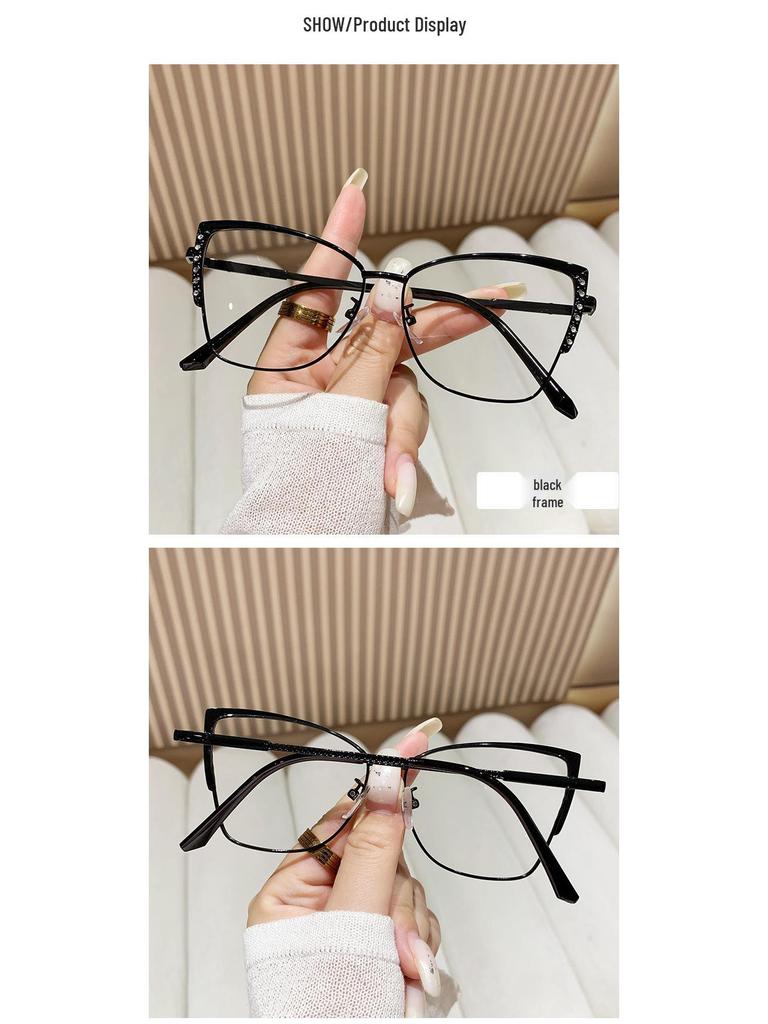 Women's Cat-Eye Rhinestone Eyeglass Frames: Trendy Photochromic & Anti-Blue Light Glasses