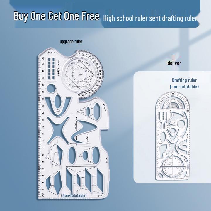 

Multifunctional Math Template Set: Plastic Rulers for Students As Shown