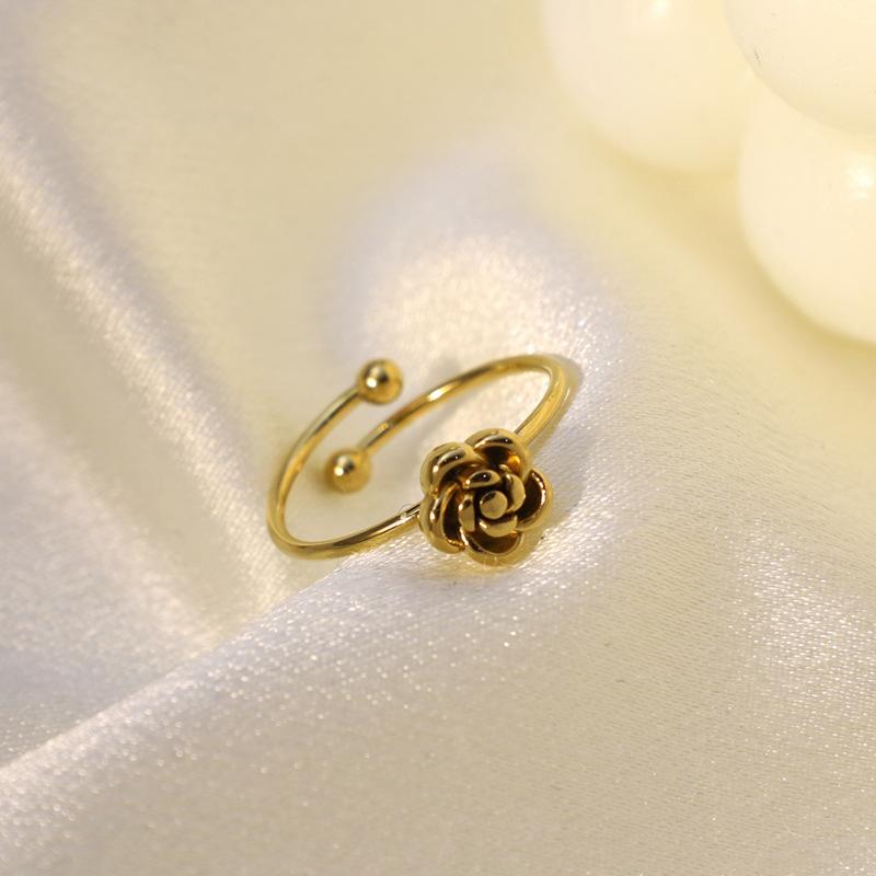Rose Opening Adjustable Ring Stainless Steel Jewelry Simple Style Jewelry Girls Fashion