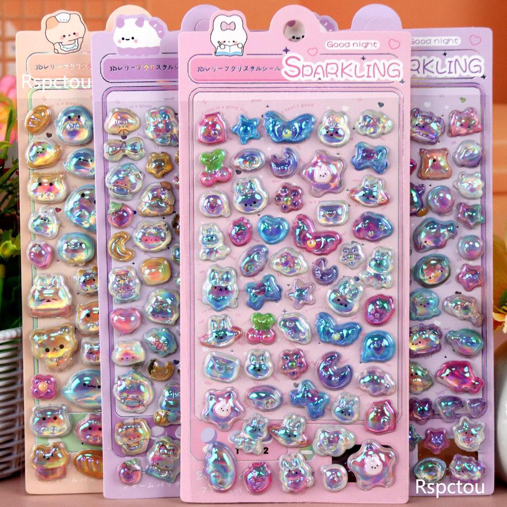 

10pcs Cute Rabbit Panda Animal 3D Crystal Relief Stickers Kawaii Cartoon Sparkling Sticker Fridge Phone Notebook Decals Packing