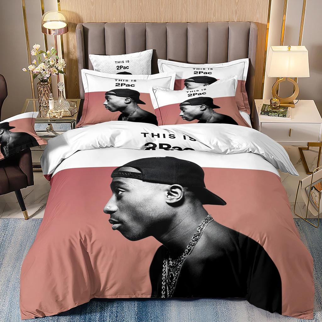 3pcs Rapper 2Pac-C T-Tupac Duvet Cover and Pillowcase, Double Bed Bedding Set, Bedroom Decor, Luxury Gift for Boys and Girls
