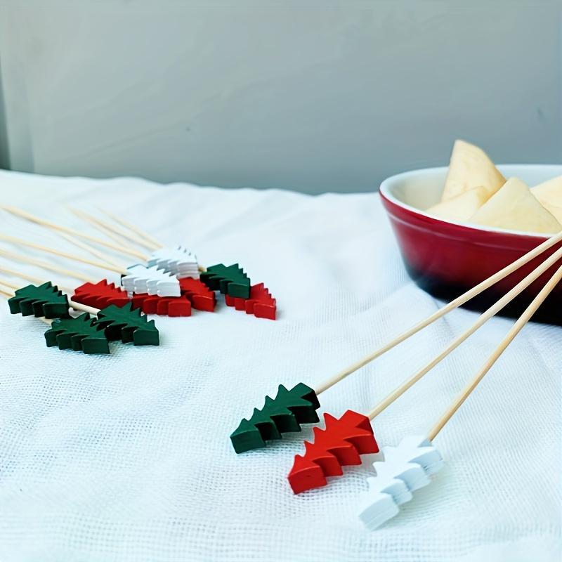 50pcs-Christmas Tree Fruit Sign Portable Picks Design Drink Disposable Appetizer Xmas Stick Bamboo Food Sticks