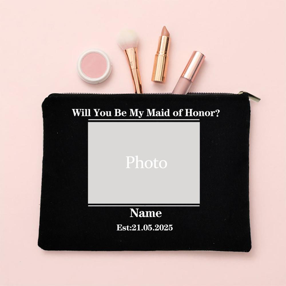 Personalized Custom Photo Bridesmaid Makeup Bag Will You Be My Bridesmaid Proposal Cosmetic Bags Wedding Gifts for Best Friends
