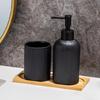 3-teiliges Badezimmer-Accessoires-Organisationsset mit Keramik-Handseifenspender, Holzschale und Zahnbürstenhalterbecher
