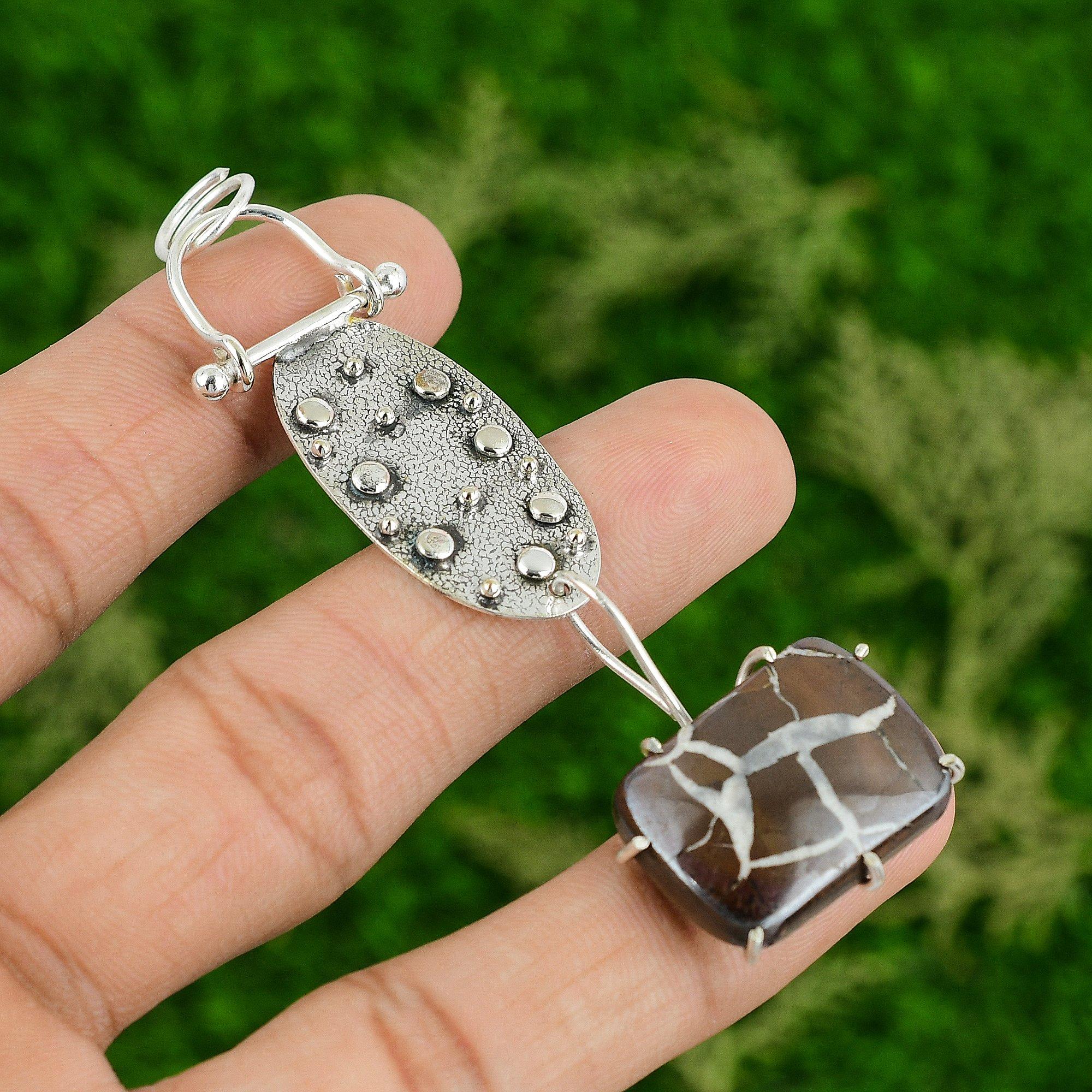 

Moroccan Mud Crack Fossil Gemstone Sterling Silver Bezel Artisan Pendant Jewelry