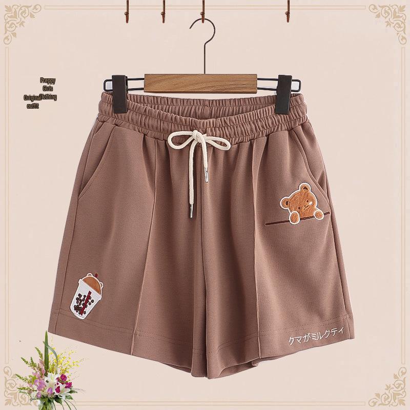 2024 Junior High Girls' Cute Bear T-Shirt & Shorts Set - Japanese Style