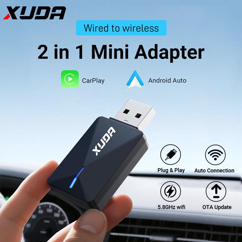 

XUDA 2025 New 2in1 Wired to Wireless CarPlay and Android Auto Mini Adapter 5GHz WiFi5 Plug and Play Fashionable and Portable carplay and auto
