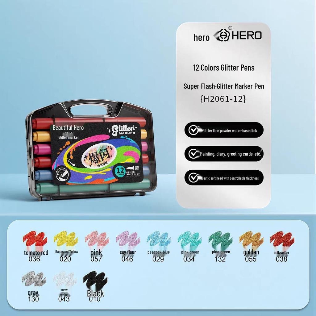 Hero H2061 Flashing Light Acrylic Soft Tip Watercolor Marker Pen for Students