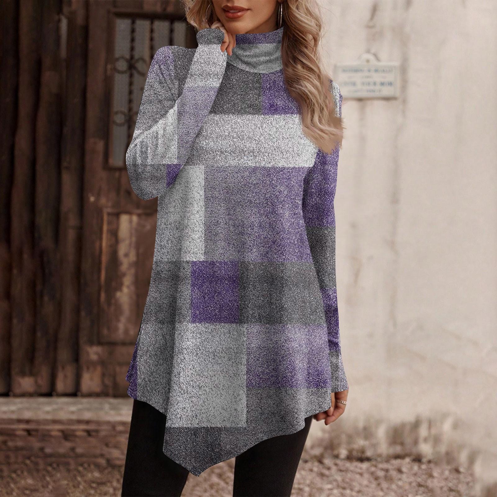 

Повседневная модная рубашка с цветочным принтом, топы с высоким воротом, пуловеры с длинными рукавами и нерегулярным подолом