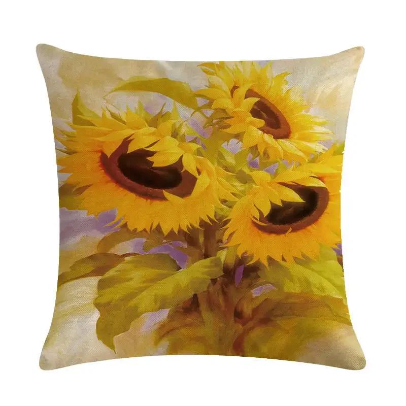 New 45*45Cm Yellow Sunflower Pillowcase Linen Pillowcase Home Sofa Decorative Cushion Cover