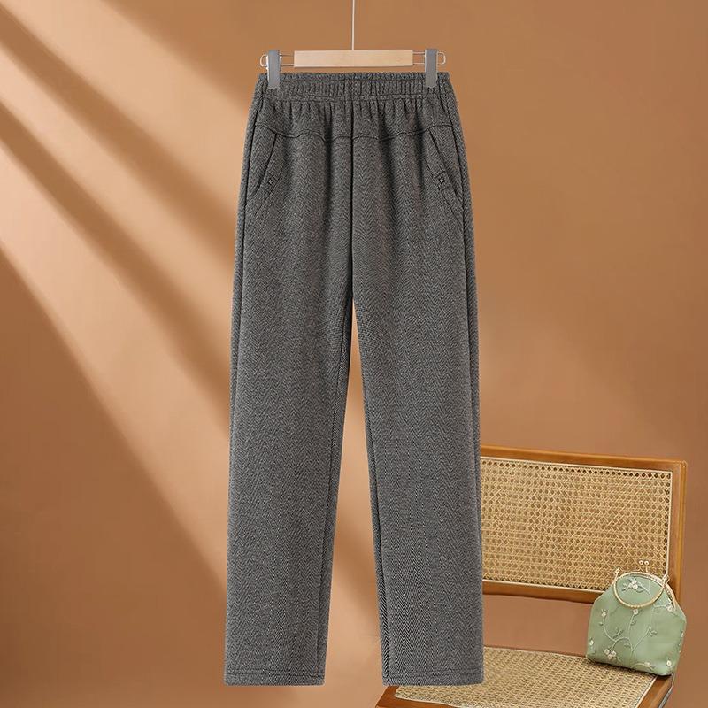 Mom's Autumn and Winter Woolen Warm Straight Pants Medium and Old Women's Clothing High Waist and Thin Straight Outer Trousers